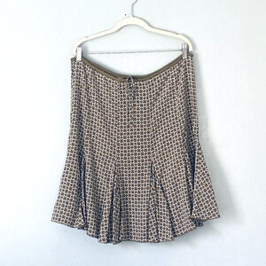 Sundance Skirt 12 Olive Green Gray Print 100% Silk Midi Lined Preppy Teacher